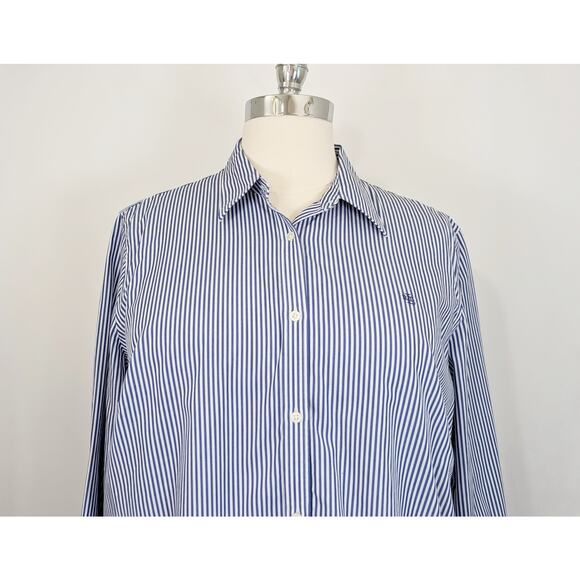 Ralph Lauren Blouse Blue White Stripe Cotton Top Non Iron Women's Size 2X - Picture 2 of 7